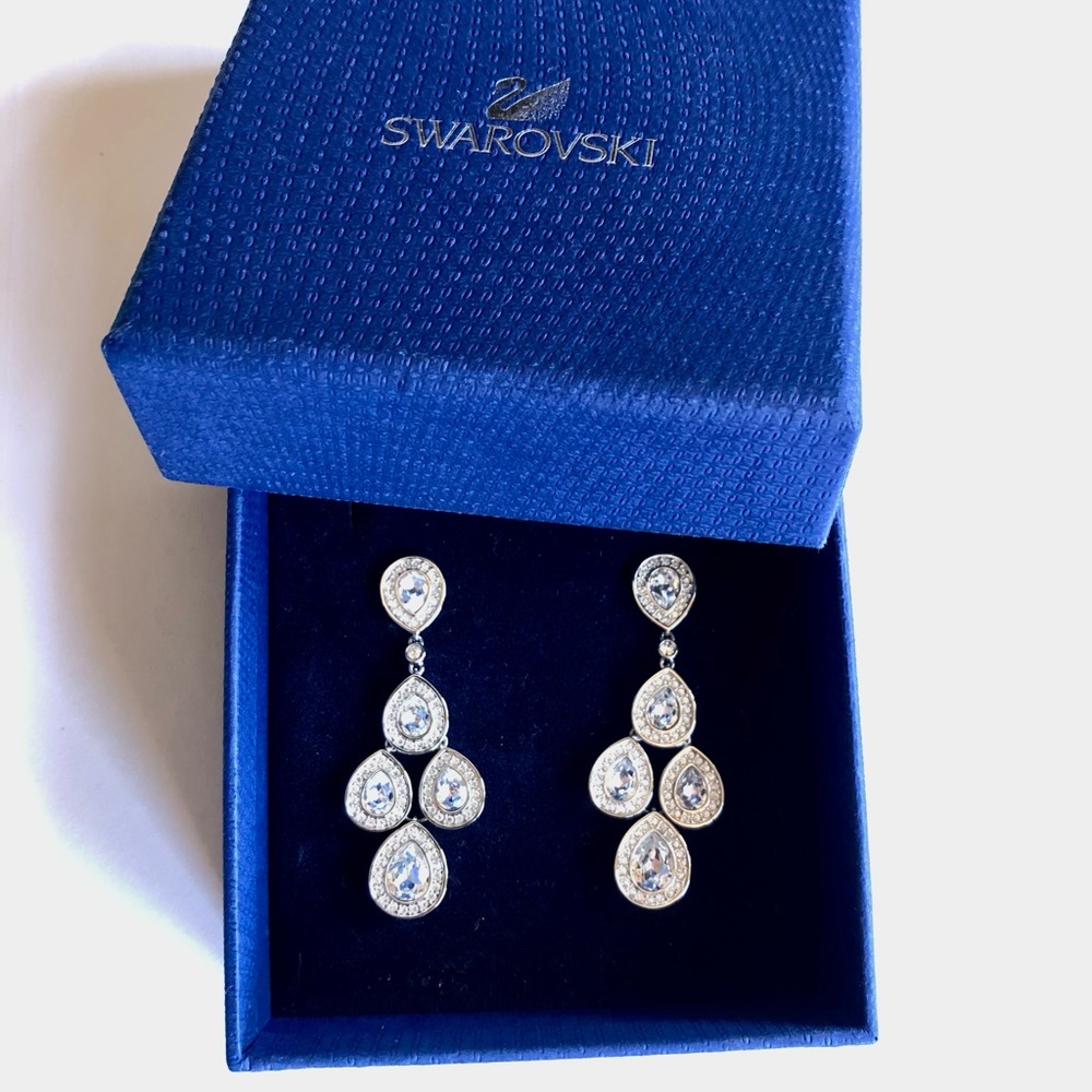 Swarovski Sensation Crystal Teardrop Chandelier Earrings in Silver